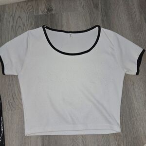 White and Black Cropped Fitted T-Shirt